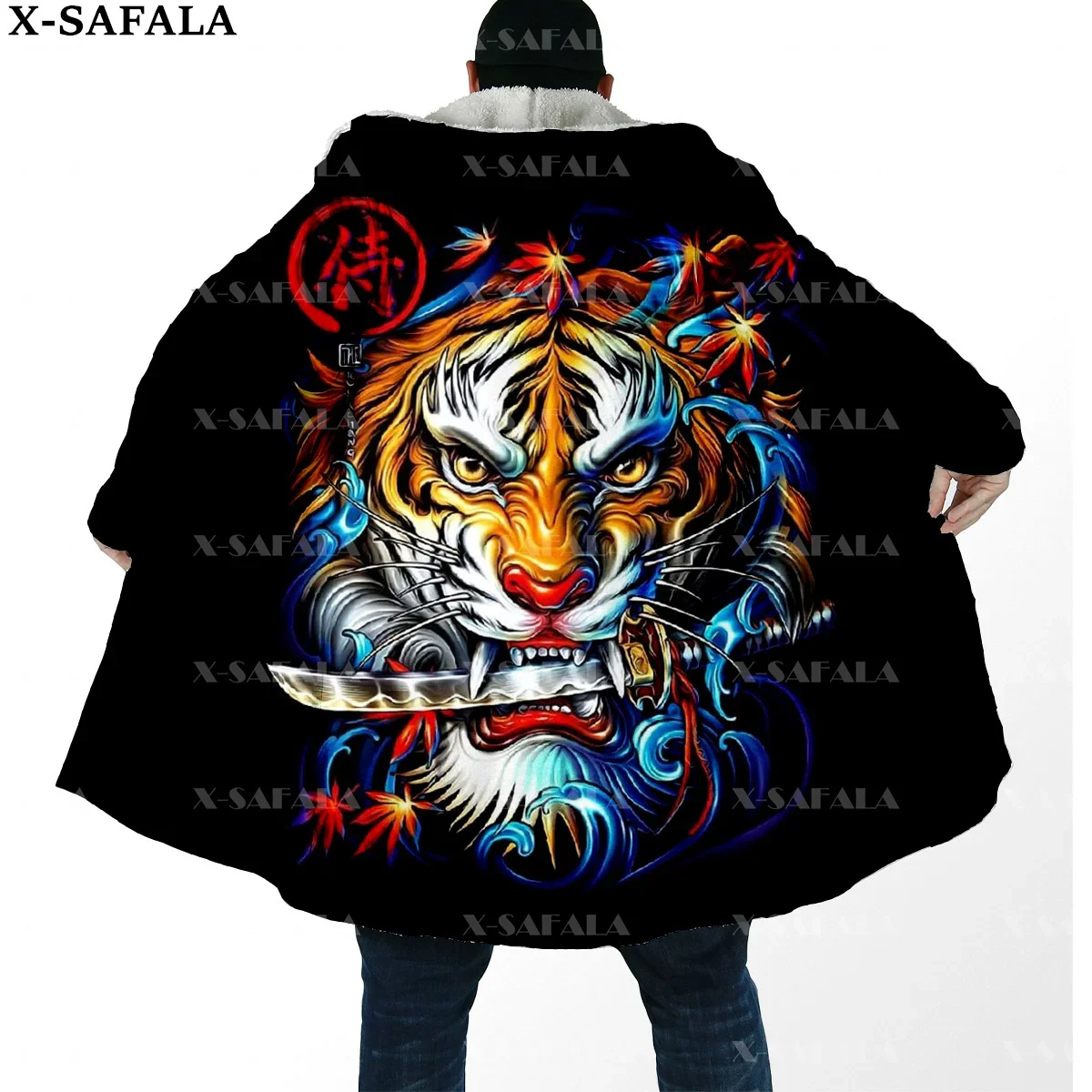 

Viking Tattoo Yin And Yang Tiger Warrior Thick Warm Hooded Cloak Men Overcoat Coat Windproof Fleece Cape Robe Hooded Blanket-1