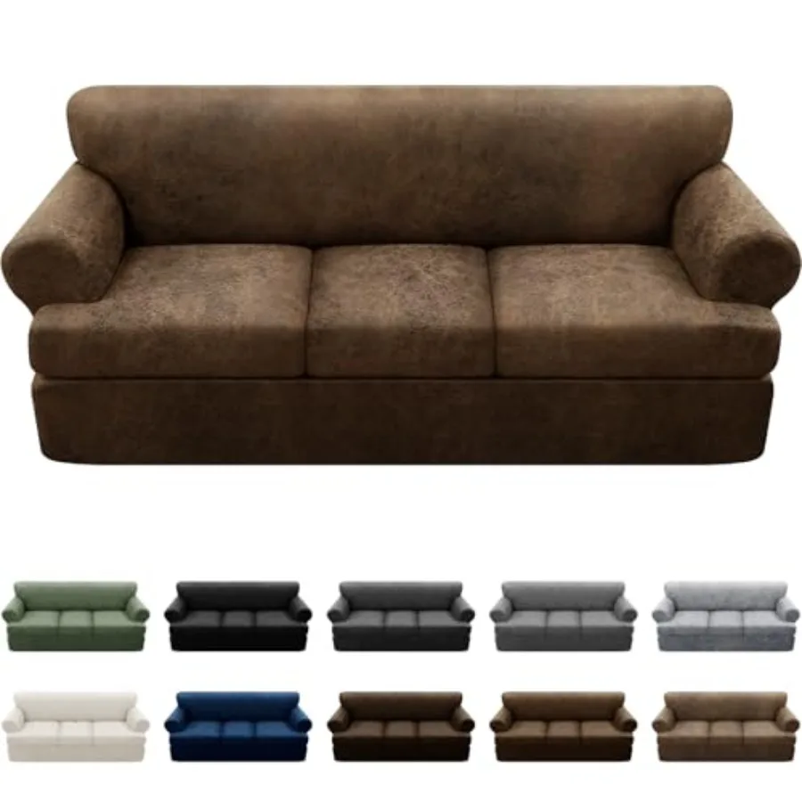 

Комплект из 4 чехлов для дивана T-образной формы - чехлы под кожу для 3-местного дивана, коричневые