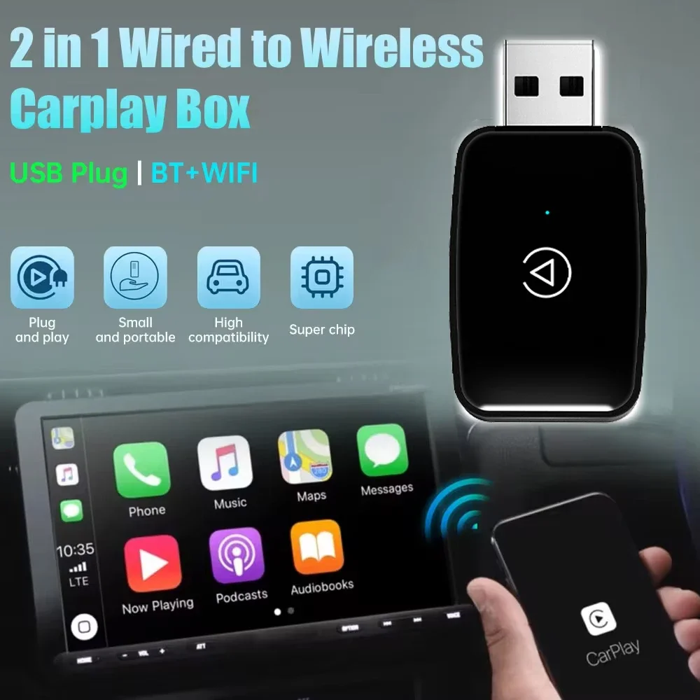 Wired to Wireless Carplay&Android Auto AI Box 2 in 1 Mini Adapter Plug And Play Dongle Fast Connect Compatible with 99% of Cars