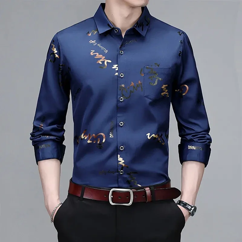 Men\'s Casual and Fashionable Long Sleeved Printed Shirt, Non Ironing and Wrinkle Resistant Business Top