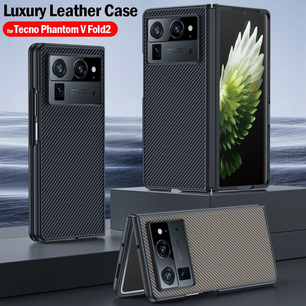 Funda for Tecno Phantom V Fold 2 Case Carbon Fiber Texture PU-Leather Protection Phone Cover for Phantom V Fold2 5G Capa