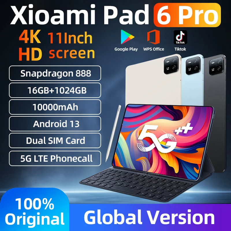 2024 Original Pad 6 Pro Snapdragon 888 Global Version Tablet PC Android 13 xioa mi RAM 16GB ROM 1TB 5G HD 4K Screen WIFI Mi