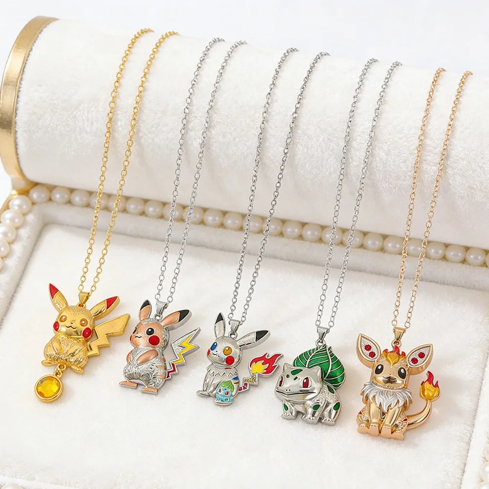 2026 New Anime Pokémon Pikachu Charmander Bulbasaur Cartoon Q Version Pendant Necklace Collectible Fan Jewelry Gift for Holiday