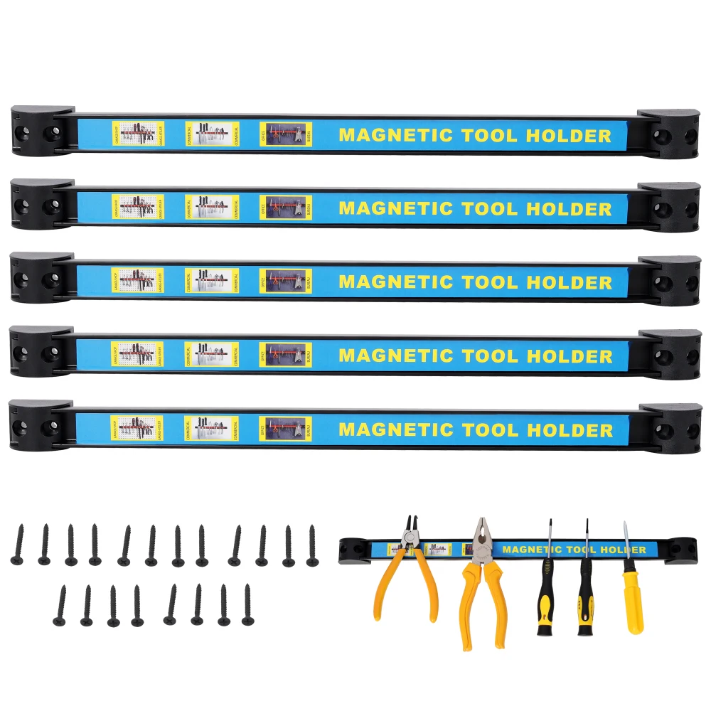 

5 упаковок 18-дюймовый сверхмощный магнитный стержень для инструментов, магнитный держатель инструмента, полоса держателя инструмента, для гаража в мастерской, монтажные винты в комплекте