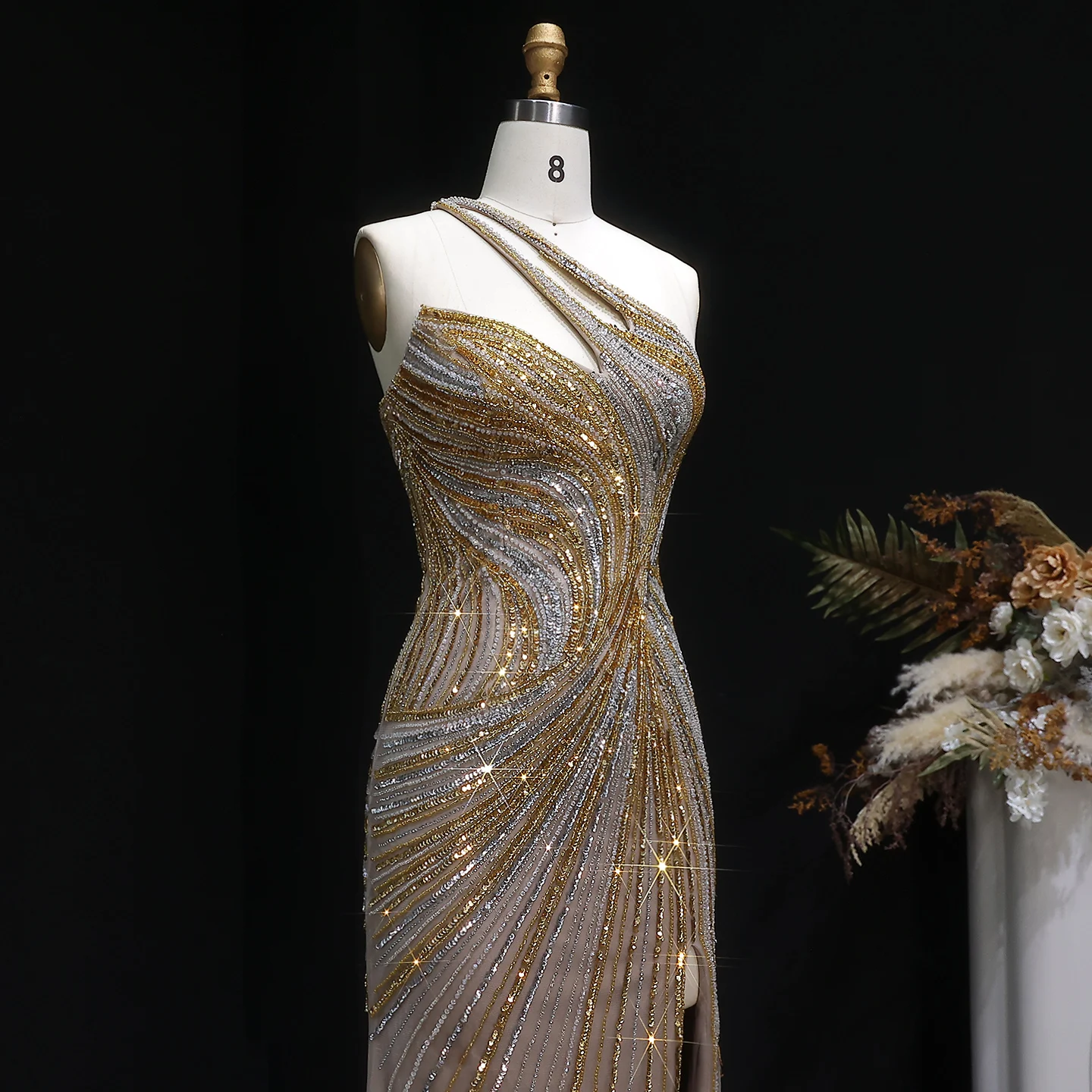 Sharon Said Dubai Einschultrige Meerjungfrauen-Abendkleider mit Pailletten und Perlen, Formelle Ballkleider für Damen SS153 Maßanfertigung – Detail 6