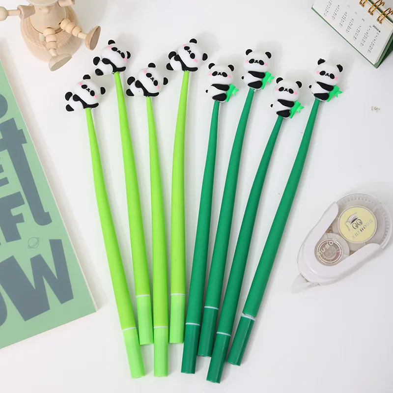 10Pcs/Lot Cute Cartoon Panda Gel Pen Mix Color Kawaii Panda Bear Soft Shake Pens 0.5mm Black Ink Writing School Stationery Gifts