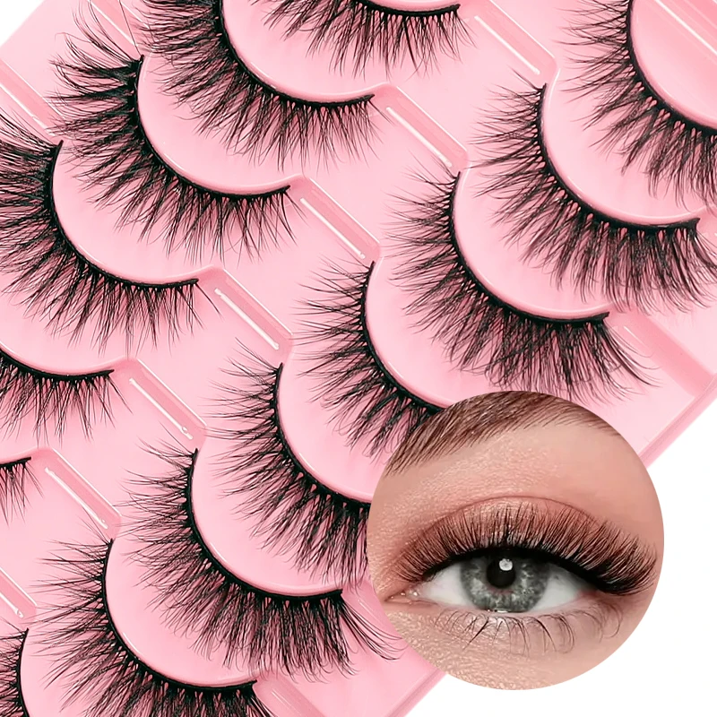 Cat Eye natuurlijke make-up valse wimpers, pluizige krullende feeënsimulatiewimpers, herbruikbare 10-paars set