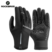 ROCKBROS Winter Warm Gloves Touch screen Cycling Gloves Full Finger MTB Bike Gloves Non Slip Silicone Palm Thermal Ski Gloves