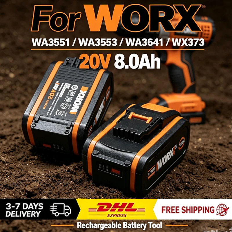 Image of 20V für WORX 8000mAh Ersatz-Lithium-Ionen-Akku für WA3551 WA3551.1 WA3553 WA3641 WX373 Wiederaufladbares Werkzeug