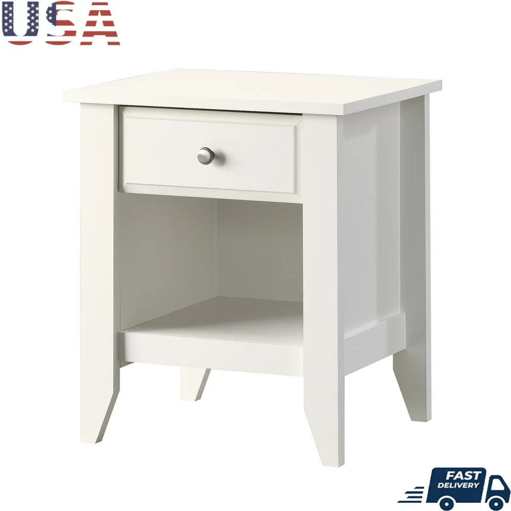 

Shoal Creek Nightstand with Drawer Open Shelf Wood Composite Easy Assembly T-lock Safety Stops Bedroom Storage Furniture