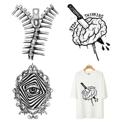 Parches DTF divertidos para dibujar la columna vertebral con cremallera para dejar de pensar para ropa, transferencia de calor en la transferencia de ropa, listo para presionar, parche para planchar