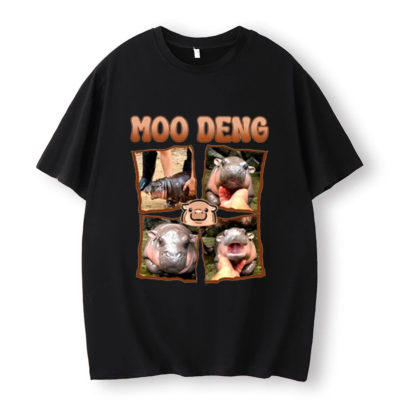 T-shirt mignon petit hippopotame, chemise Moo Deng, chemise Moo Deng, haut décontracté Harajuku, Hip Hop Streetwear, unisexe, 2024