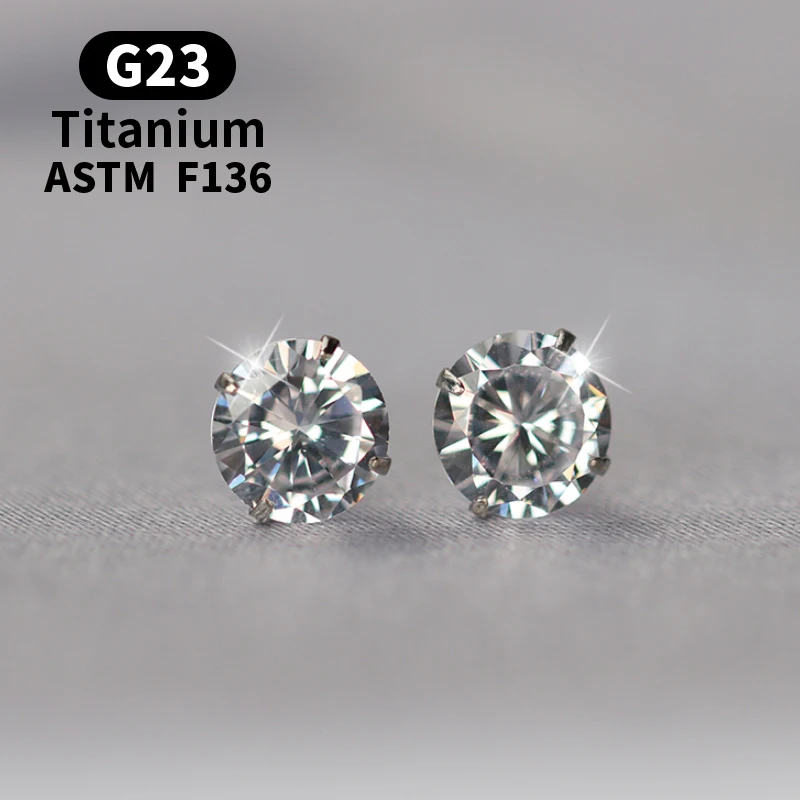 2PCS G23 Titanium Stud Earrings for Women 20G With Zircon Lady Ear Tragus Cartilage Piercing Jewelry