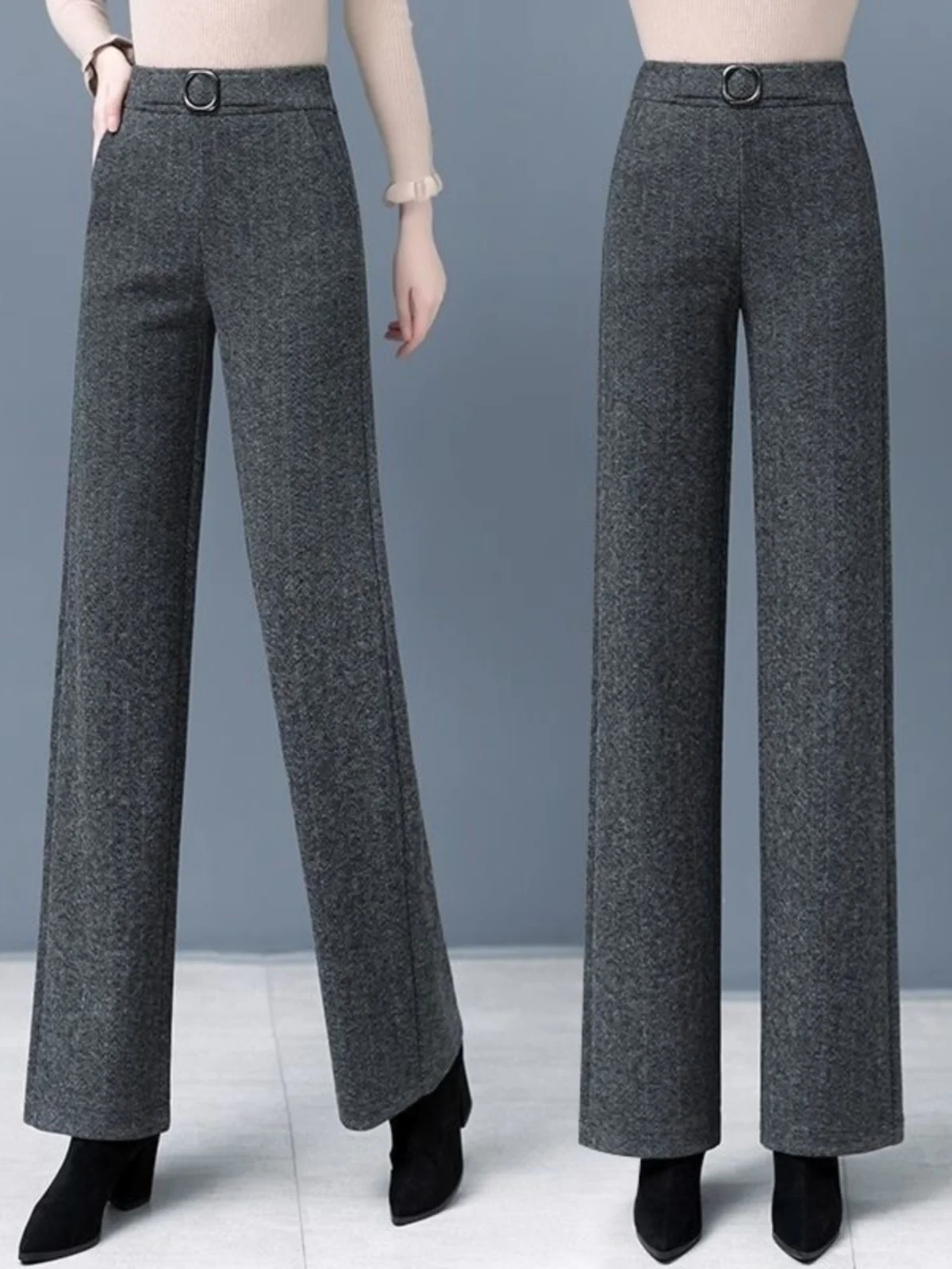 Women's Woolen Wide Leg Pants Autumn Winter New Style Slimming Loose Straight Thickened Casual Trousers Fashionable Long Pants