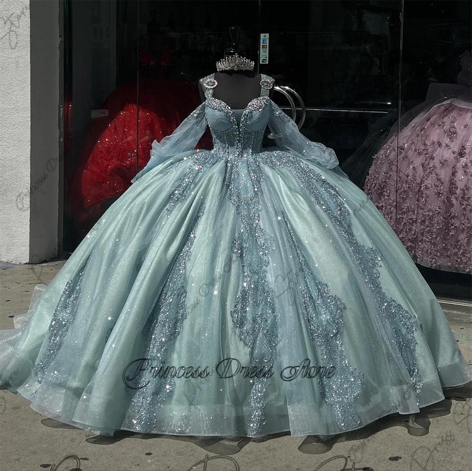 

Sweet Princess Quinceanera Dresses Bead Flower Appliques Long Sleeves Exquisite 16 Dress Vestidos De 15 Años Customized