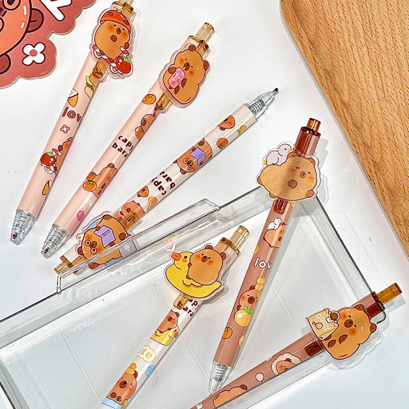 6Pcs Cartoon Cute Capybara Patch Pressing Neutral Pens Creative Writing Smooth Pens Office Supplies Student Stationery Gifts