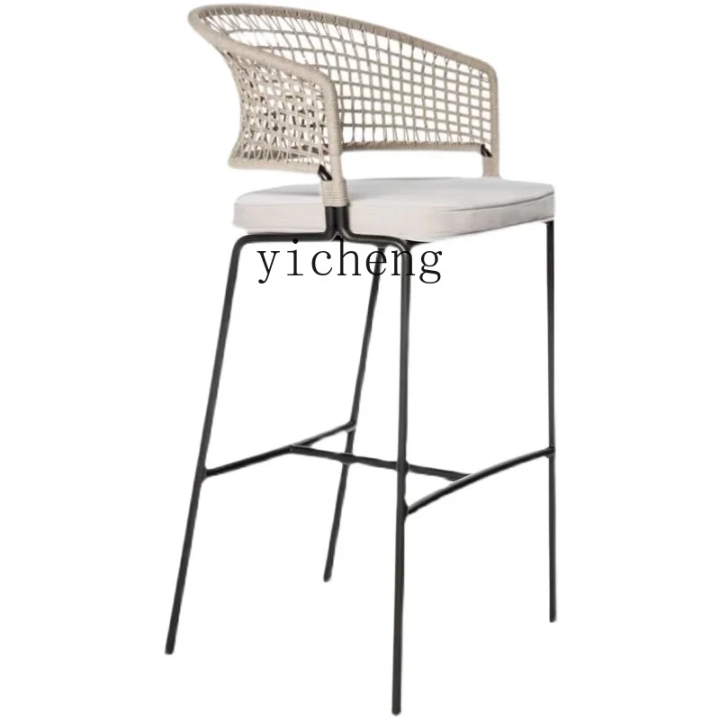 Outdoor rattan high chair hotel homestay terrace balcony rattan chair industrial zone simple bar chair combination