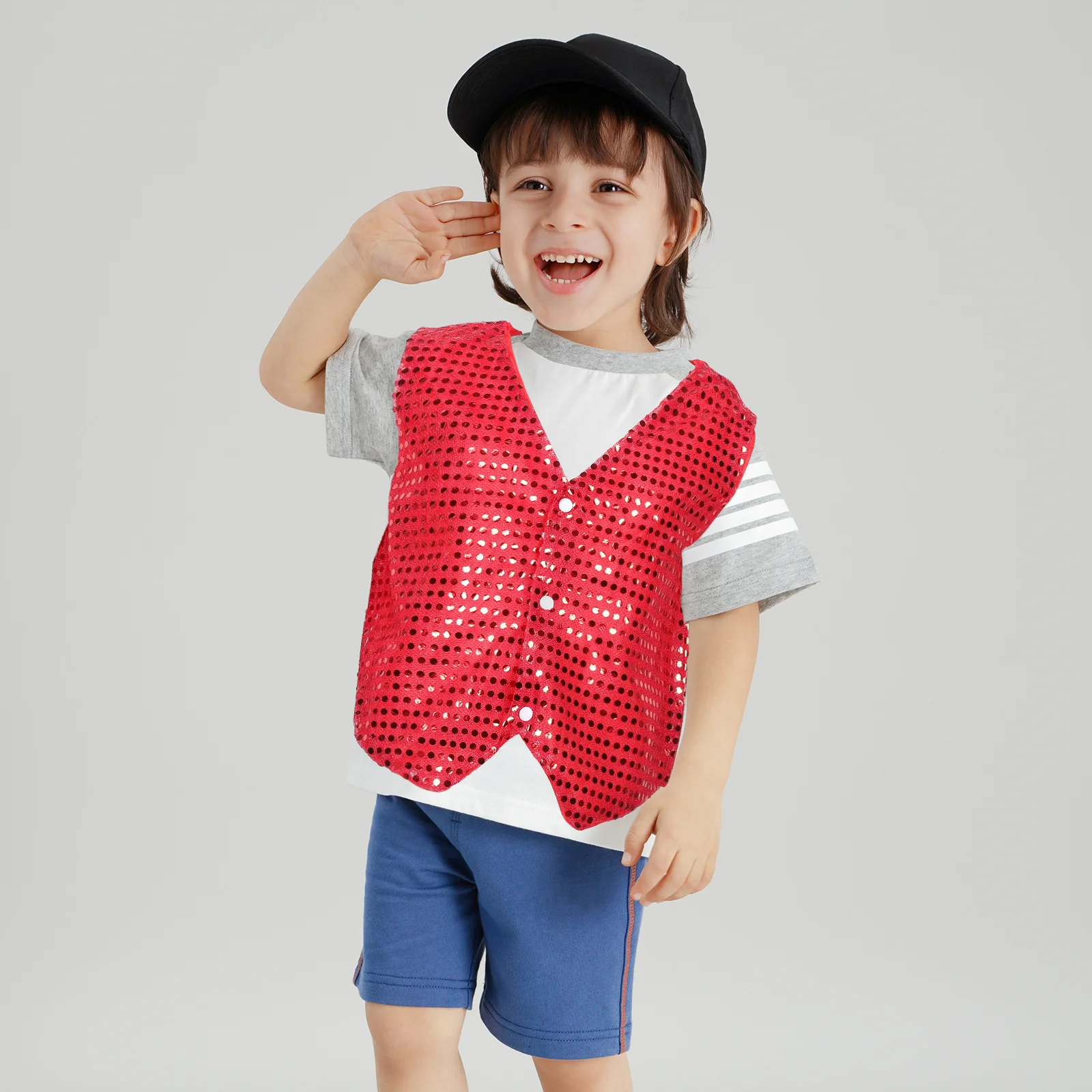 

Red Sequin Vest 140cm Hip Hop Jazz Dance Party Stage Performance Glitter Jacket Costume Tops Sequin Vest