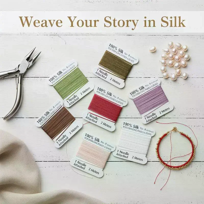 8# 0.8mm 2‑Meter Natural Silk Thread Multicolor Craft Braiding Cord Hand‑Woven Ornament Making Accessory for DIY Handcraft