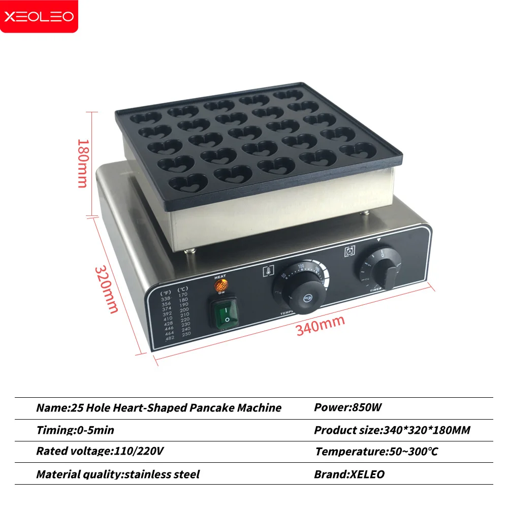 XEOLEO Electric Heart Shaped Waffle Maker 850W 25 Holes Mini Dutch Pancake Maker Dutch Poffertjes Grill Muffin