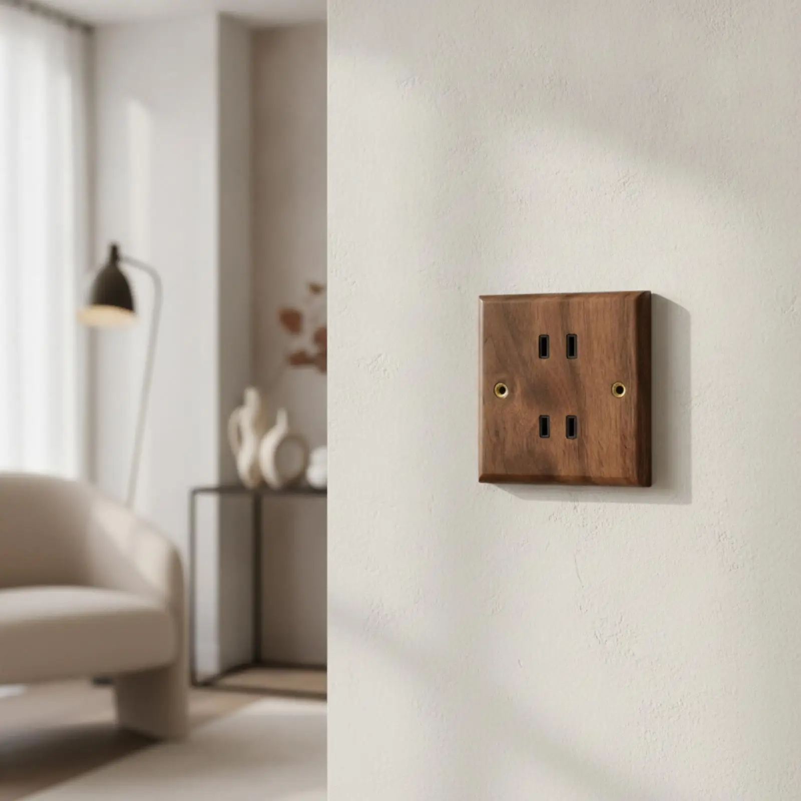 Walnut Wood-Grain Switch Panel | Tin-Phosphor Bronze Conductive Parts, Warm Vintage Character, Wood-Grain Electrical Outlet