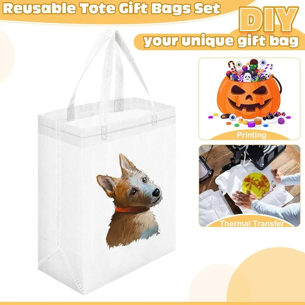 Borse tote riutilizzabili sfuse - Confezione da 300 borse per la spesa in tessuto non tessuto con manici, 8x4x10 pollici, bianche per generi alimentari e regali