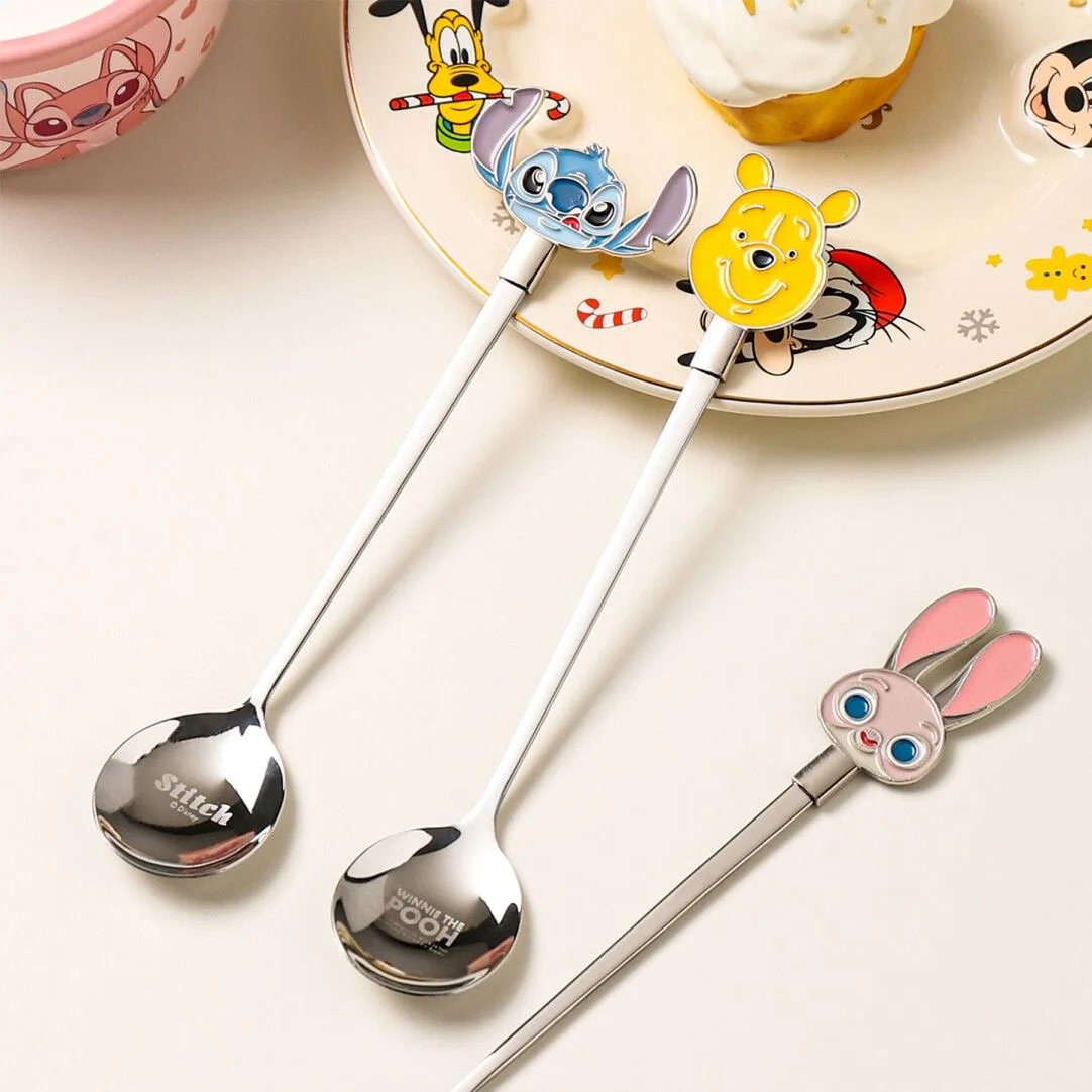 Cuillère à café mignonne ZooTopia Nick Wilde, dessin animé Disney Judy Hopps, tige d'agitation à long manche, cuillère à dessert en acier inoxydable 304