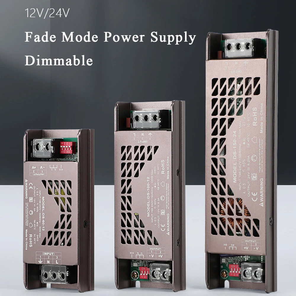 DC 12V 24V Fade Mode LED Power Supply 100% Full Power Mute Lighting Device 60W 100W 200W Dimmable LED Light Driver Power Adapter