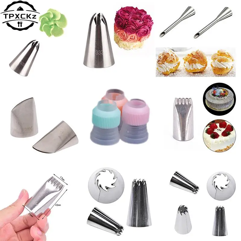 1pc/1set Pastry Nozzles For Cream Icing Piping Nozzles Cake Decoration Tips Eclairs Puff Rose Cake Nozzles Tips Confectionery