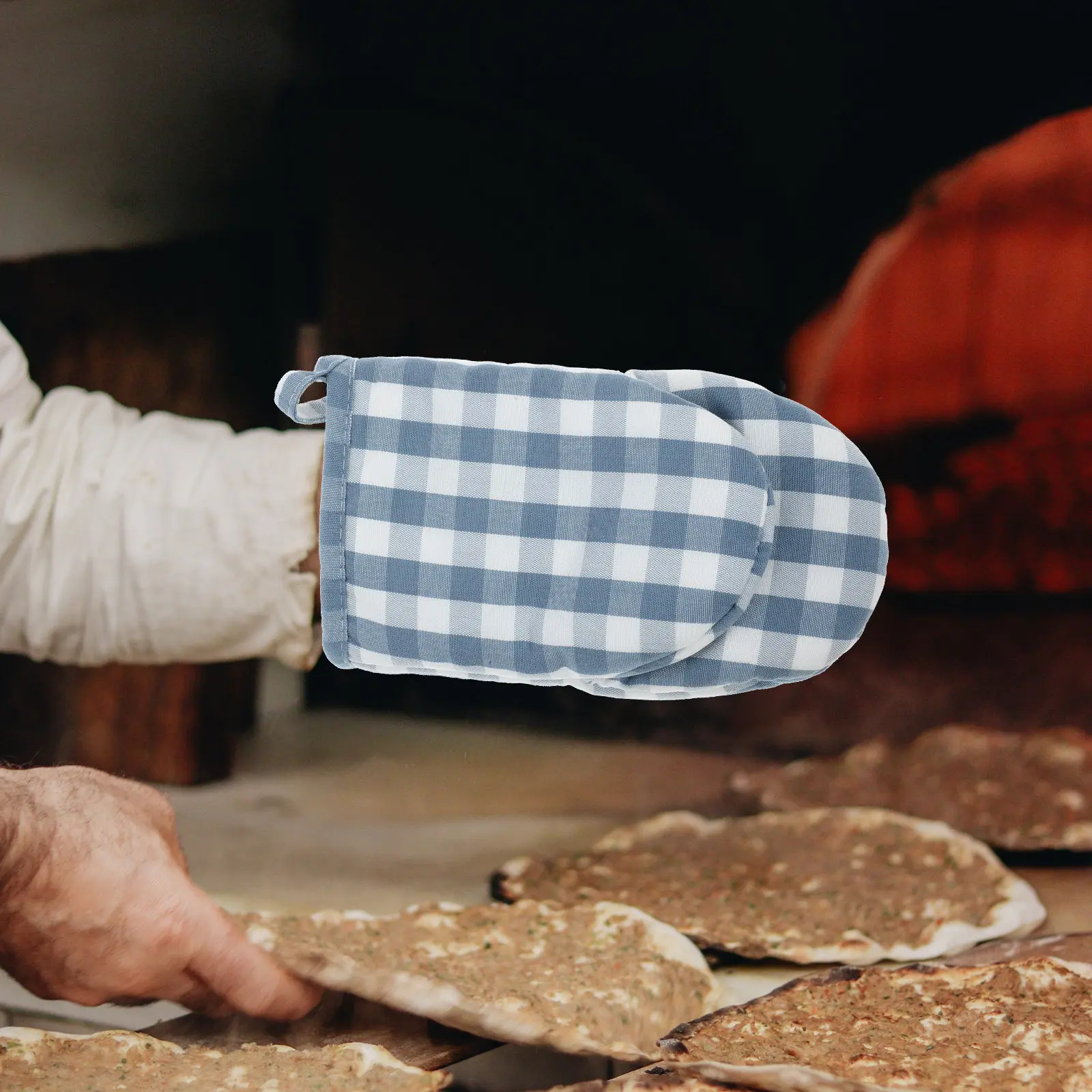 Heat Insulated Oven Mittens Decorative Plaid Cotton Microwave Oven Gloves Protective Heat Resistant Cooking Baking Mitts