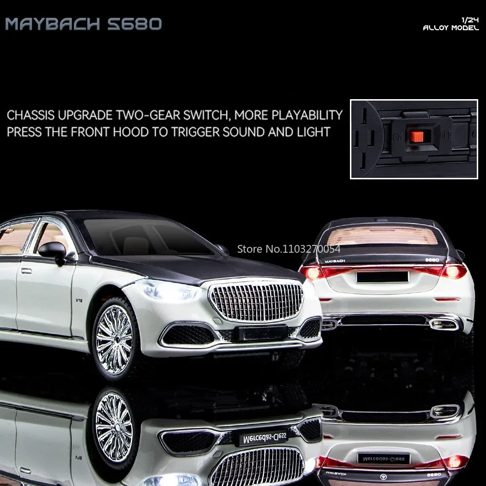 1/24 Scale Maybach S680 Simulation Alloy Toy Car Model Die-casting Metal Sound and Light Pull Back Children Toys Gift Collection