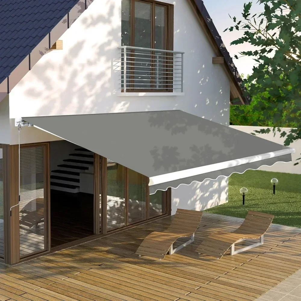 

13' X 8' Retractable Terrace Awning, Sun Shade with Manual Crank, Outdoor Window Shelter, Deck Projection
