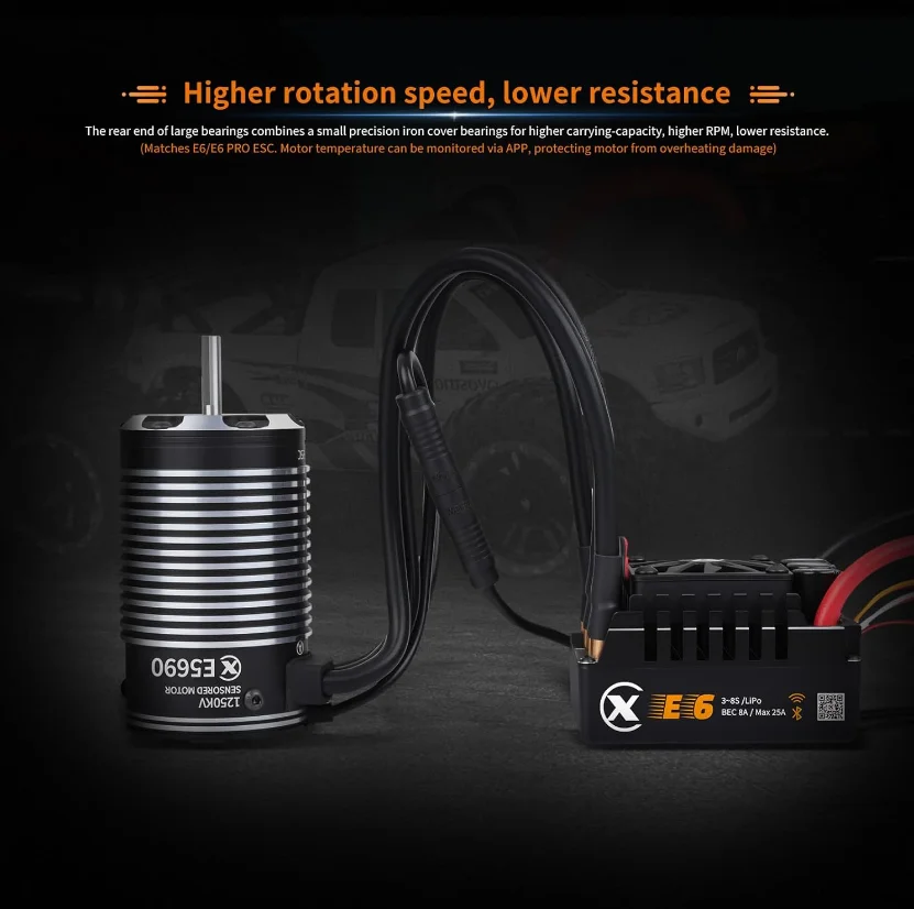 XC E5690 センサー付きブラシレスモーター RCカー用 3-8S Lipo 1250KV IP67 防水 1/6 ショートコース、モンスター、1/5 ライトデューティトラック用