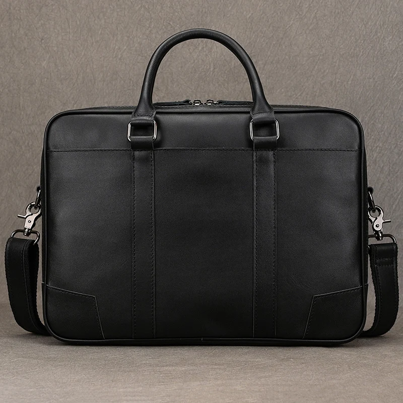 14 "Luxury Menกระเป๋าถือหนังแท้กระเป๋าสะพายCrossbodyกระเป๋าแล็ปท็อปชั้นDoctor Office Manกระเป๋าเอกสารชายToteกระเป๋าสีดํา