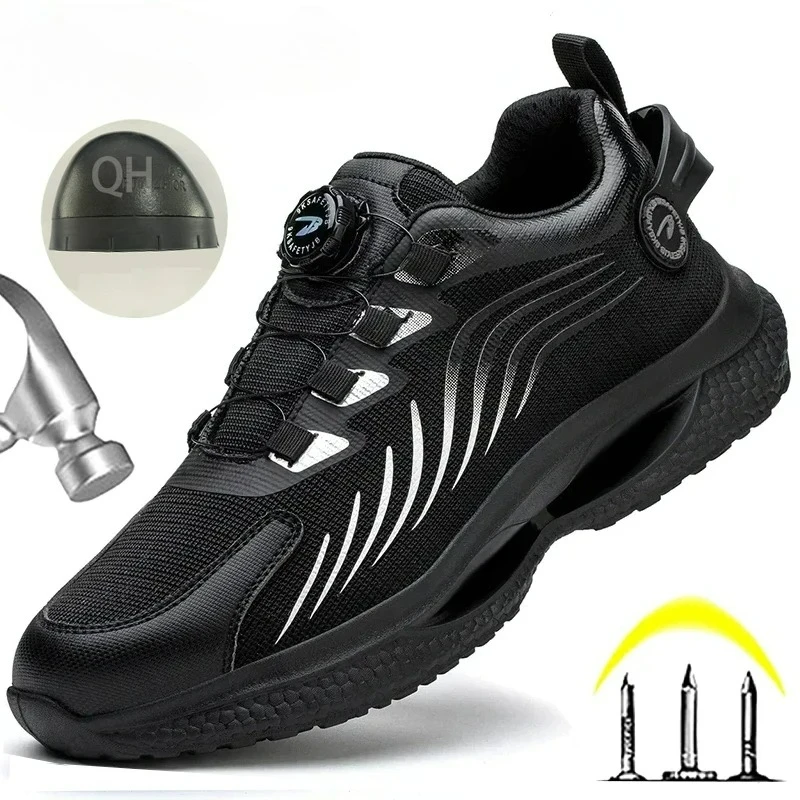Rotating Button New Safety Shoes Men Anti-smash Anti-puncture Work Shoes Fashion Men Sport Shoes Security Protective Boots Men view 3