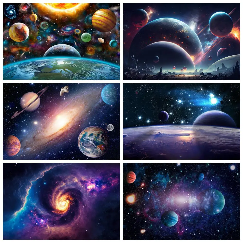 

Outer Space Backdrop Starry Galaxy Universe Planets Baby Shower Children Birthday Party Photography Background Cake Table Decor