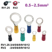 50PCS RV2-3/4/5/6/8/10/12 AWG 16-14 1.5mm²~2.5mm²  Ring Insulated Terminal Eyelet Circle Ferrule Cable Lug Brass Wire Connector