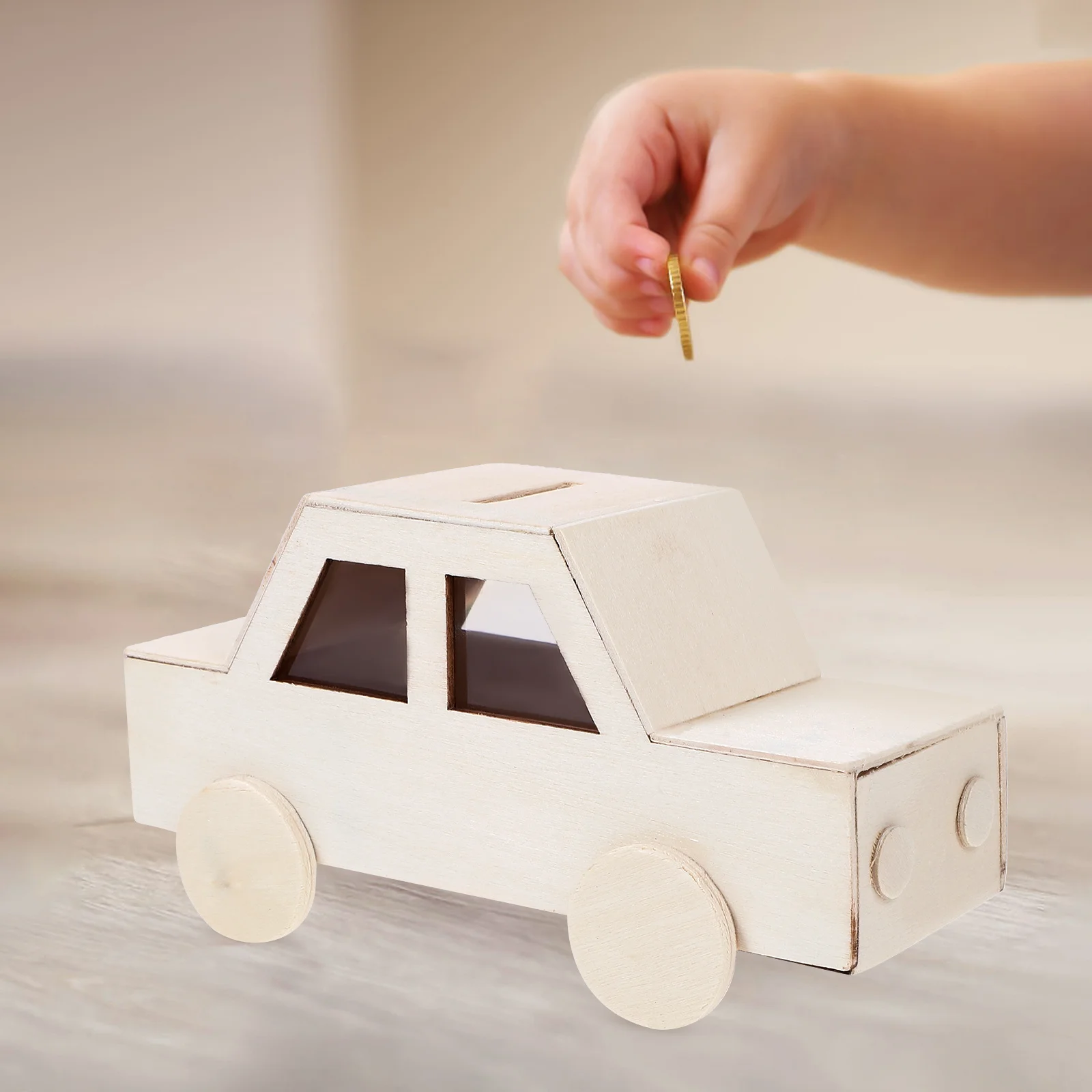 الإبداعية لم تنته سيارة خشبية حصالة على شكل حيوان DIY عملة الحاويات للطلاب متعة حصالة الفن الحرفية مشروع ديكور المنزل استخدام #1