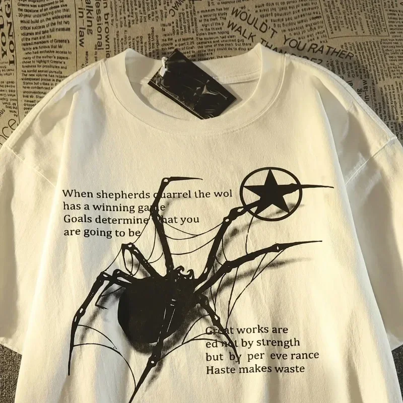 Y2K Korean Streetwear Spider Graphic Acubi Harajuku Egirl Short Sleeve T-Shirts Grunge Aesthetic Oversized Tops Alt Clothing