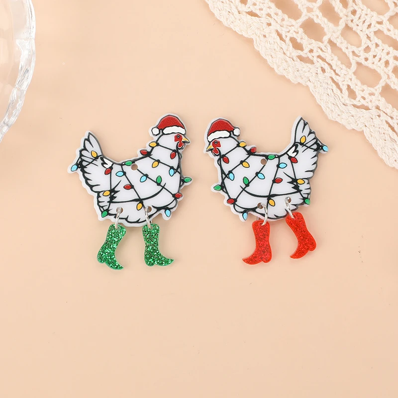 6Pcs Christmas Animal Charms Funny Walking Chicken For Necklace Pendant  Diy Making