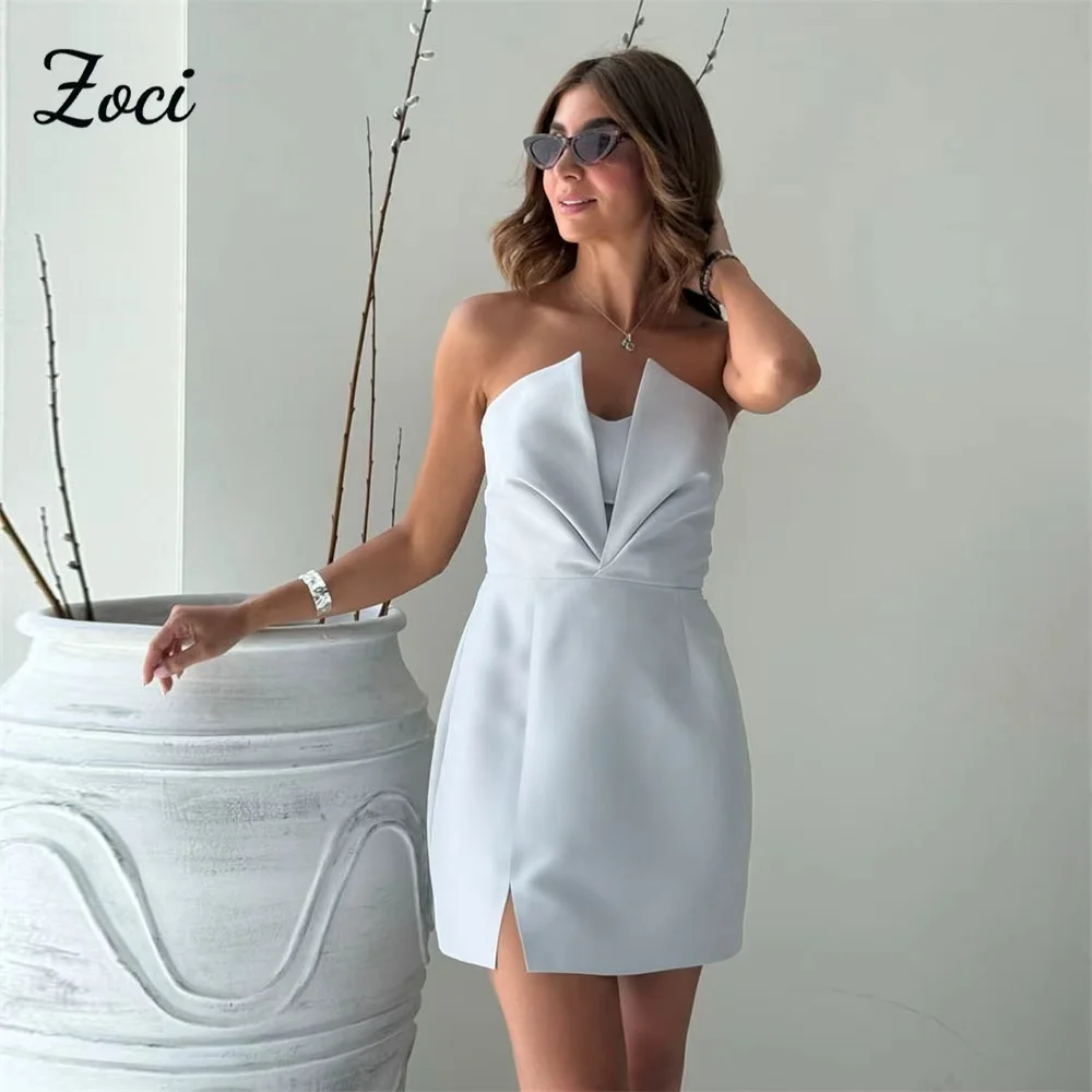 

Zoci Customized Short Mini Prom Dress Satin Saudi Arabic Women Formal Occasion Party Pleats Homecoming Gowns Evening Dress