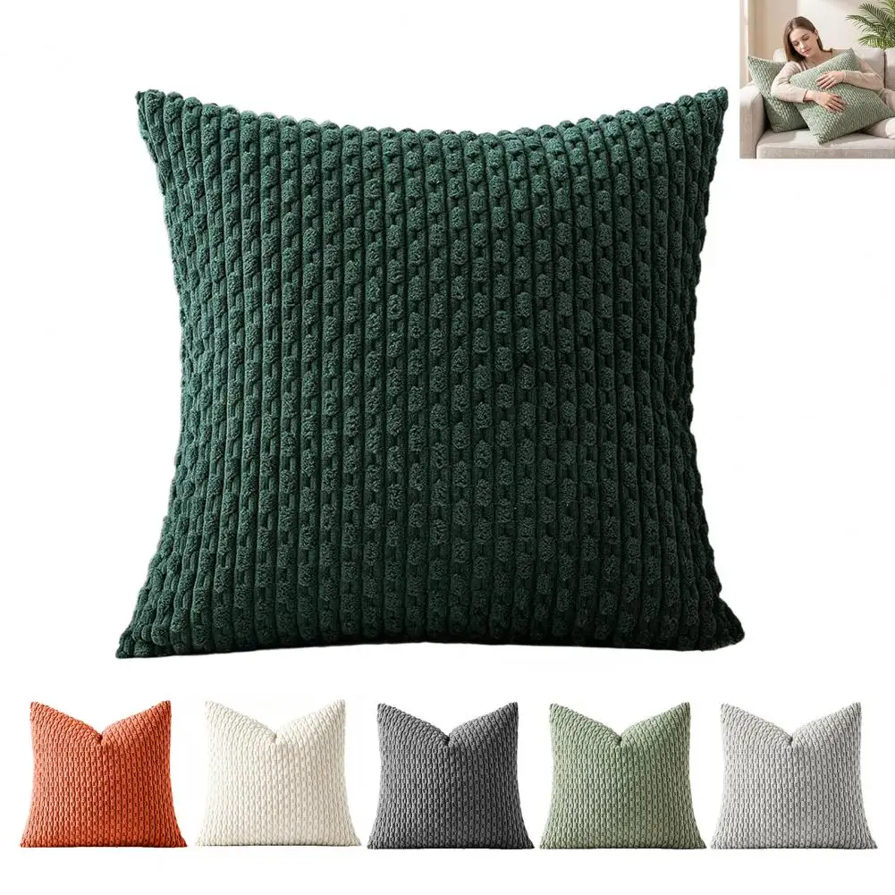 Bohemian Corduroy Throw Pillow Cover, Soft Solid Color Decorative Cushion Case, Hidden Zipper Pillow Slipcover for Sofa Bedside