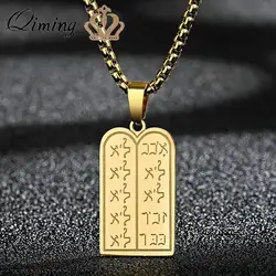 QIMING Dainty Tables Of Law Pendant Necklace For Men Jewelry Golden Stainless Steel Geometric Choker Necklace