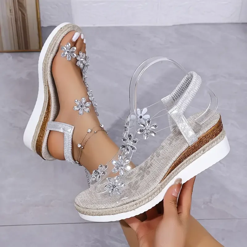 

2025 New Woman Sandals Plus Size Designer Shoes Women Thick Bottom Wedge Sandals Crystal Flower Chunky Platform Sandals Women