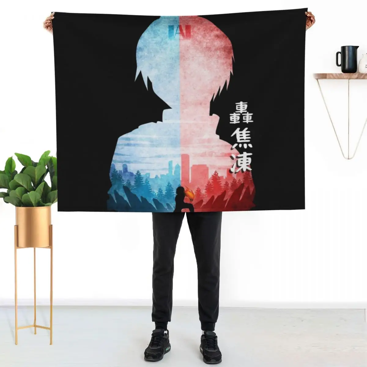 

Aizawa Shouta Ice Fire Hero Academy #3 Throw Blanket Travel Size Cozy Blanket for Plane Train