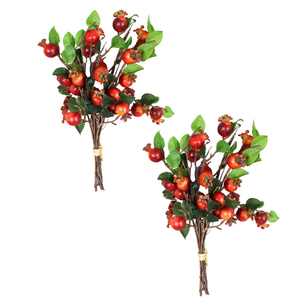 

2pcs Lifelike Pomegranate Flower Bouquet Simulation Floral Decor For Home Office Wall Wedding Party Photo Prop Artificial Flower