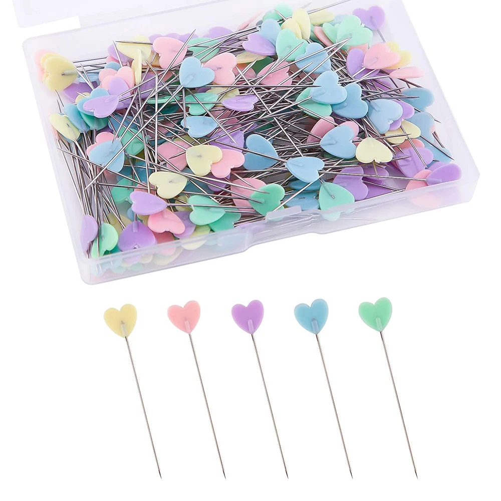 200pcs Flat Love Head Pins with a Storage Box Assorted Colors Sewing Decorative Pins for Dressmaker Craft Sewing Projects