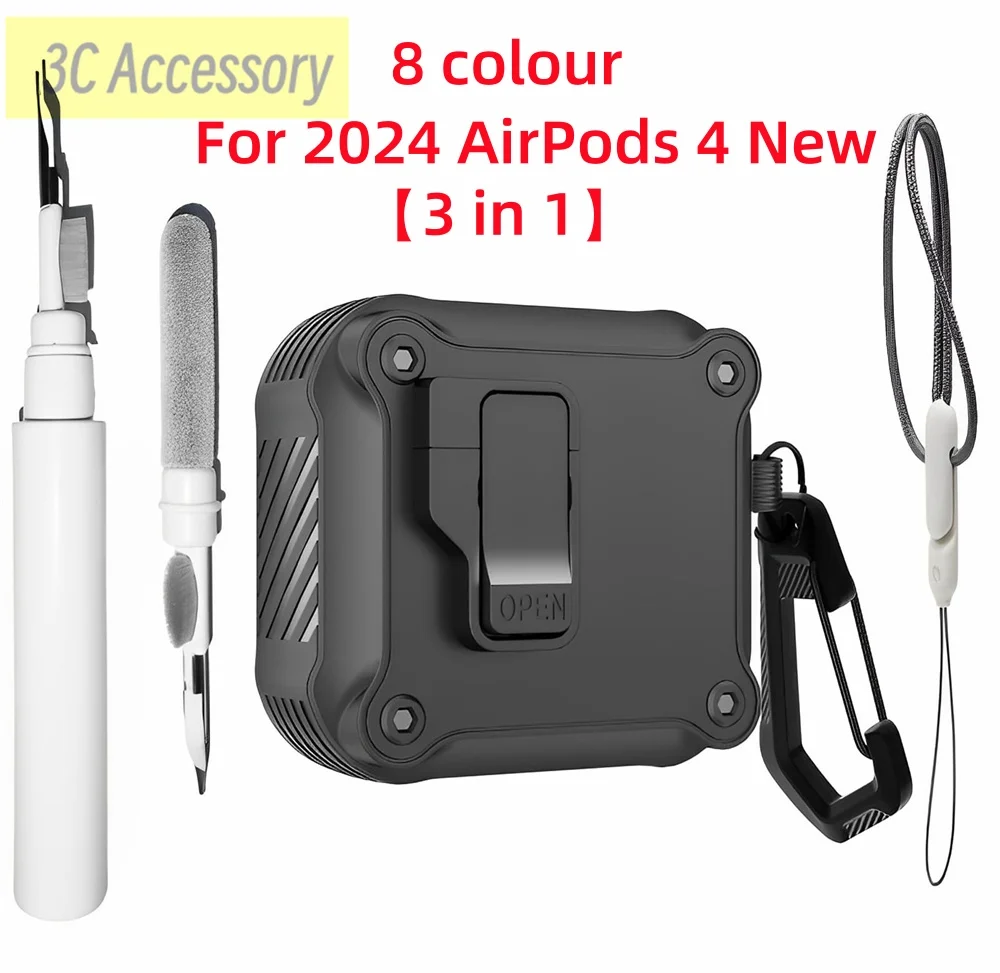 NewFor AirPods 4/AirPods 4 with Active Noise Cancellation Case Auto-Open Lid Lock Strong Drop Protect with Cleaning Kit/Keychain