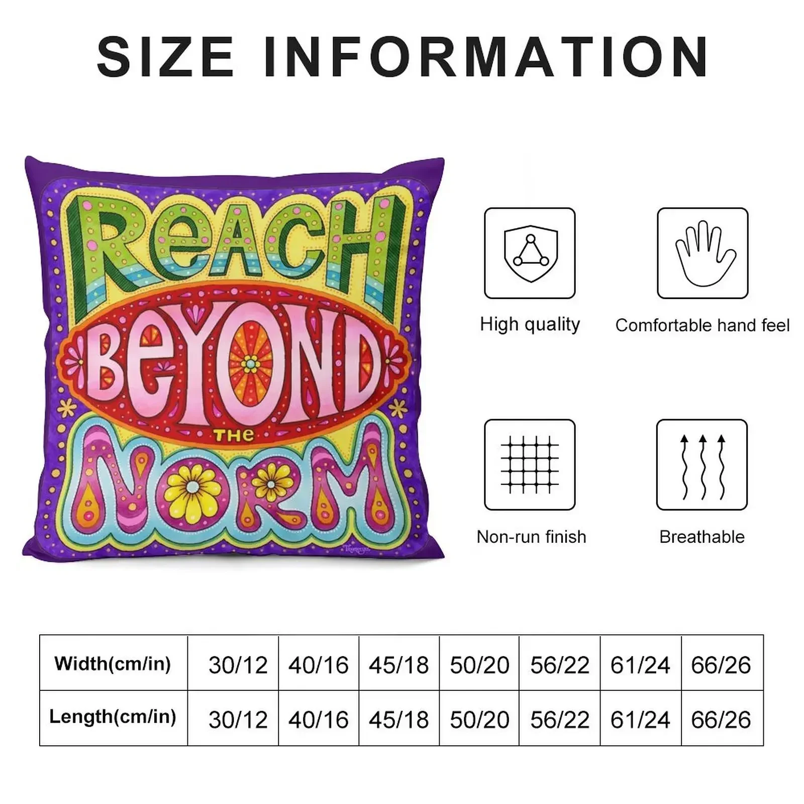 Reach beyond the norm - Colorful hand-lettering art by Thaneeya McArdle Throw Pillow Sofa Cushion Cover pillow