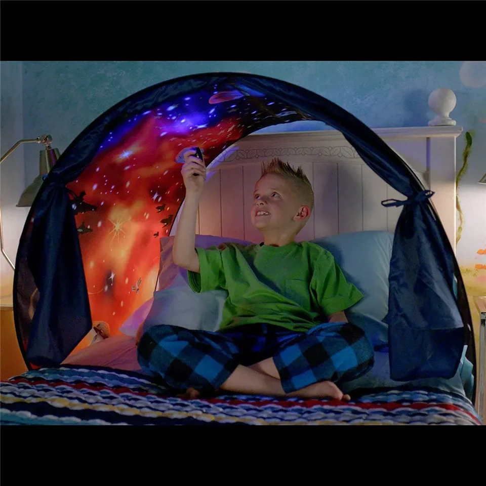 Tente De Lit Enfant FLAYOR Dream Tents – Pop-up, Pliable, Avec Lampe USB Et Masque, Décoration Lit